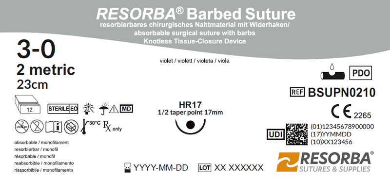 РЕСОРБА Барбд Сичер USP3-0 фіолетовий з борідками 23см, кол.голка 17мм, 1/2кола